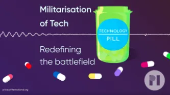 Green pill bottle with label reading Technology Pill surrounded by muli-colour pills with a sound waveform running behind it, episode title is next to the bottle